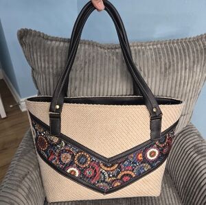 Stylish Beige and Black Tote Bag